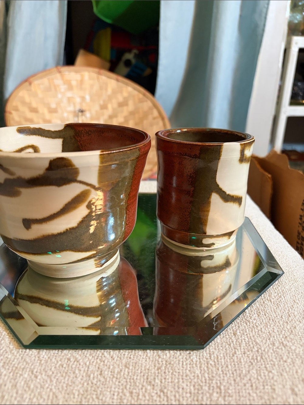 Vintage Studio Pottery Mingei Style Matcha Bowl & Yunomi Tea Cup Set Handcrafted